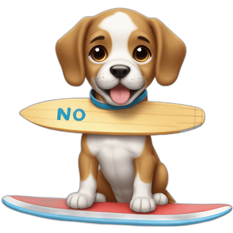 Cute puppy surfing holding the word NO emoji