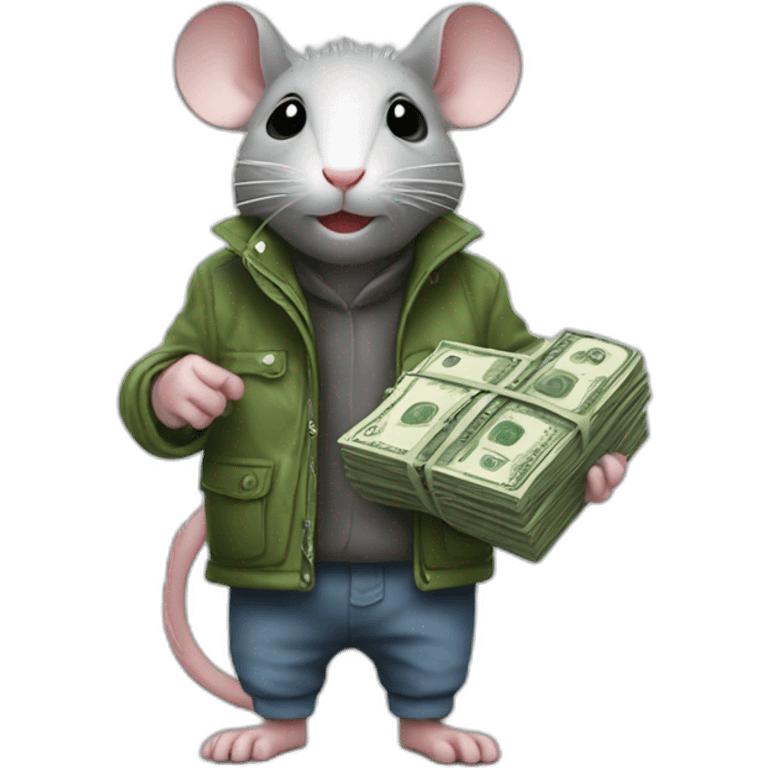 a rat wearing rain shoes and holding money emoji