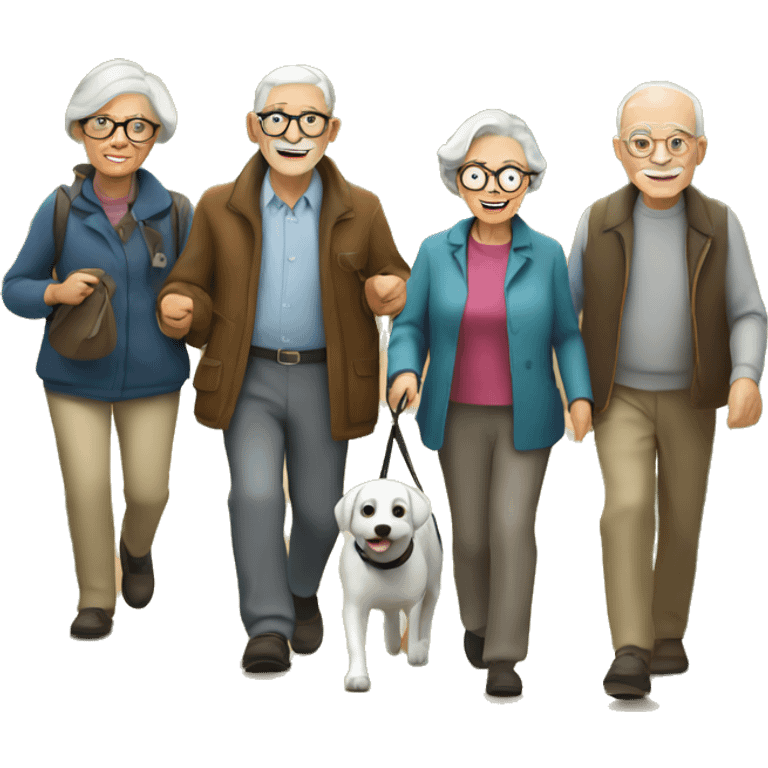 group of elderly people walking their dogs in the countryside emoji