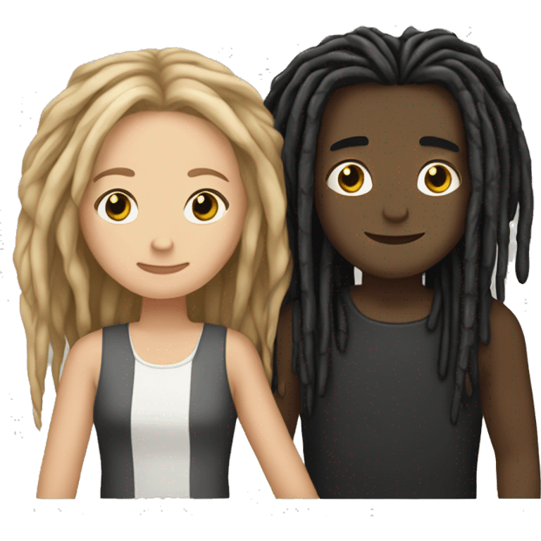 tan boy with dreads hugging white girl with black long hair emoji