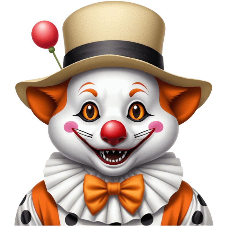 Renard zèbré noir et blanc tirant la langue avec un chapeau de clown sur la tête emoji