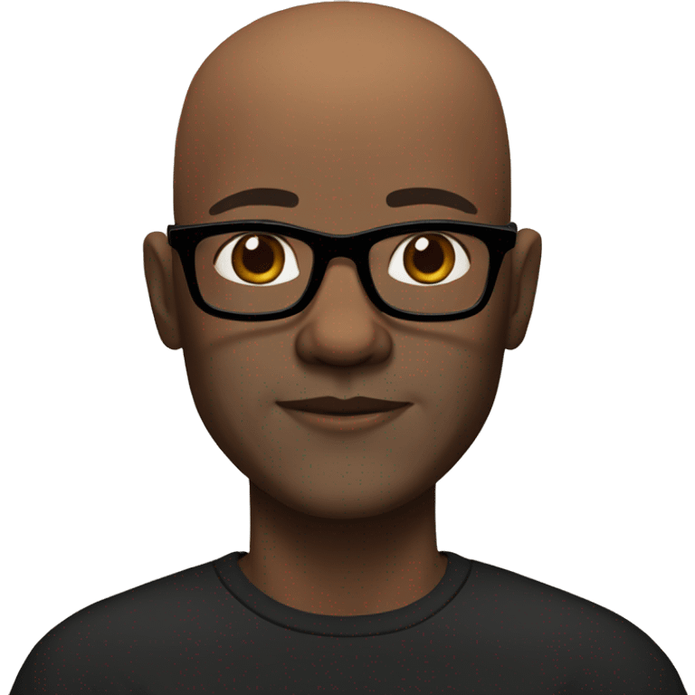 bald man in black shirt with brown eyes glasses and boston terrier emoji