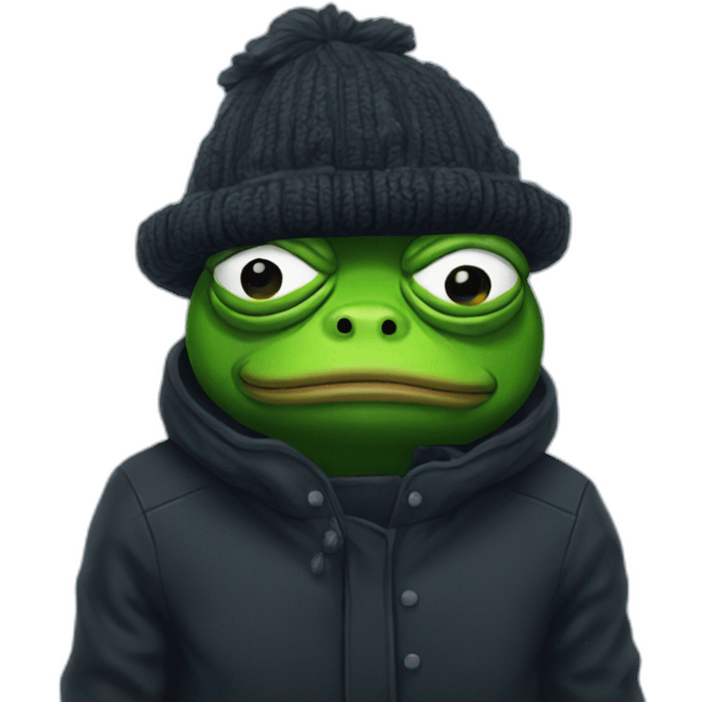 sad pepe the frog in black winter hat emoji