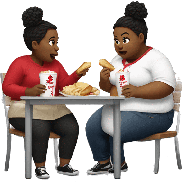 2 fat girls eating Chick-fil-A emoji