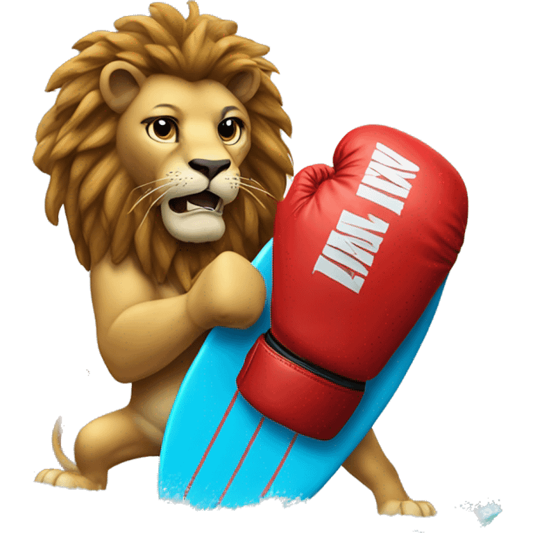 Lion with boxing gloves on a surf emoji