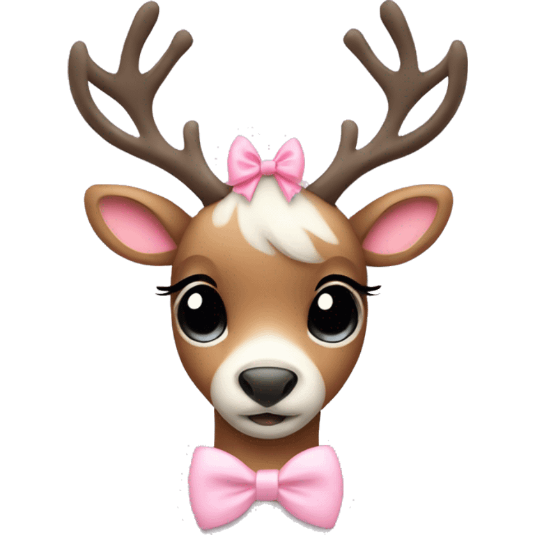 Cute reindeer with pastel pink bow and long eyelashes emoji