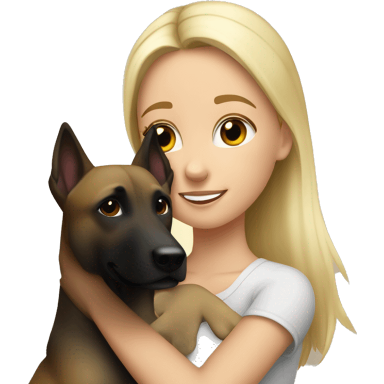 A white blond girl hugs a Belgian malinois emoji