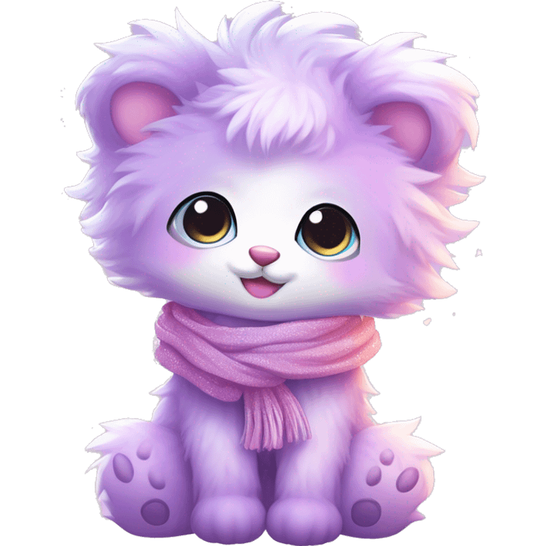 Edgy Kawaii cute gorgeous colorful sparkly bright light pastel lilac-pink-white-gradient fantasy ethereal fluffy fursona animal creature with a cute scarf full body emoji