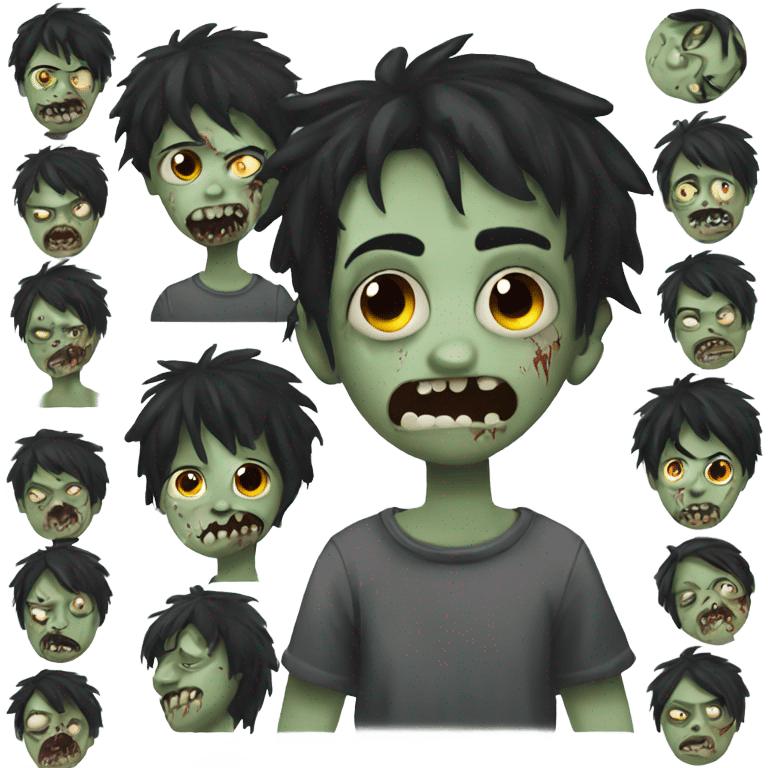 Boy, zombie, emo, black hair, medium long, dark, spooky, creepy expression emoji