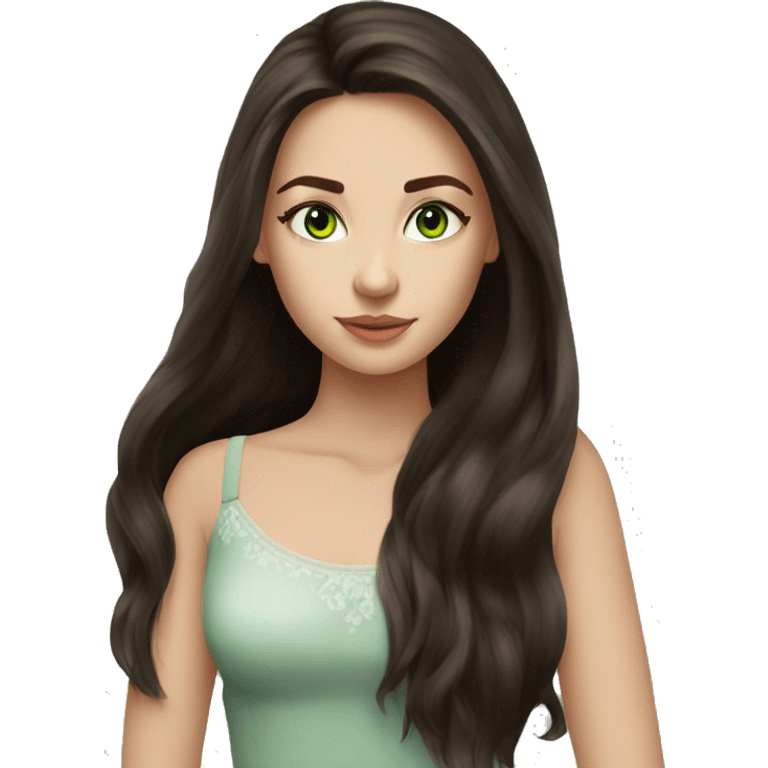 Beautiful Russian girl green eyes very long dark brown hair  emoji