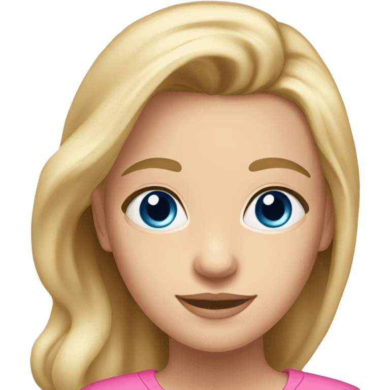 I 21 year old girl with warm blonde hair and blue eyes in a pink shirt  emoji