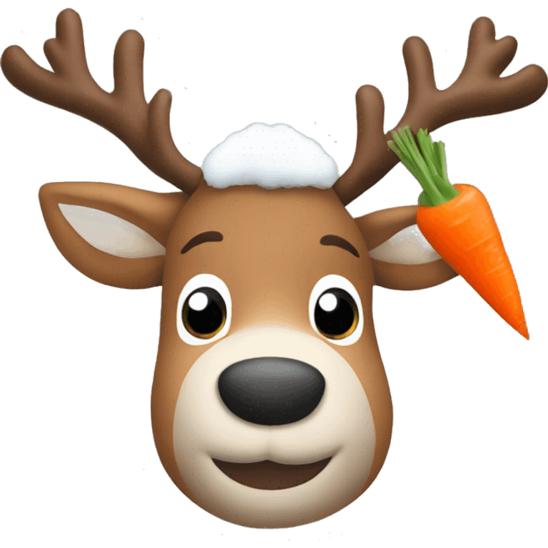 Reindeer with ear muffs on eating a carrot happily! emoji