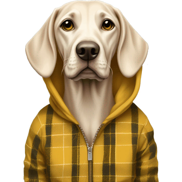 weimeraner in a yellow plaid hoodie emoji