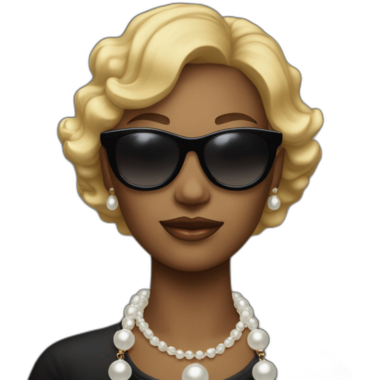 colored woman with blonde short hair and sun glasses with a pearl necklace on, black clothe emoji