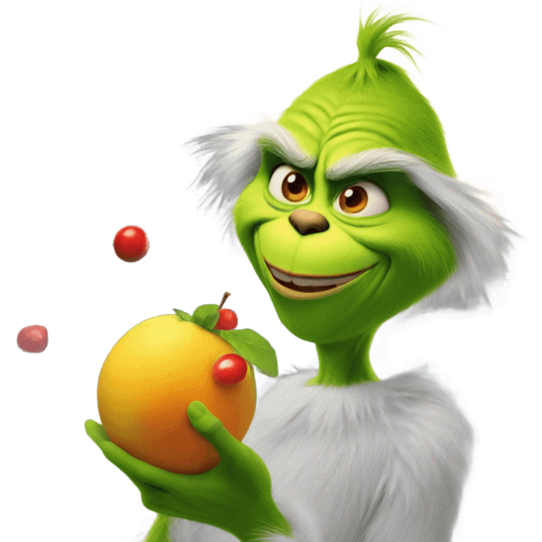 the grinch juggling fruit emoji