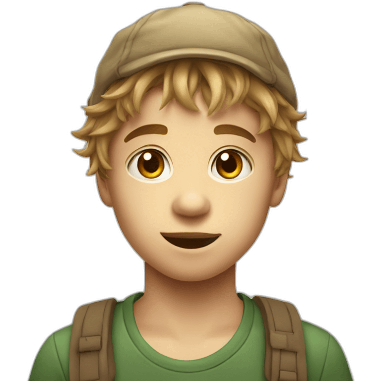 young boy in a Creeper hat with neck-length shaggy light brown hair emoji