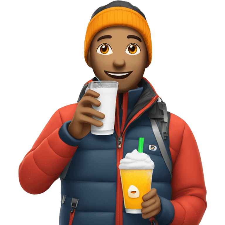 Ski instructor with drink emoji