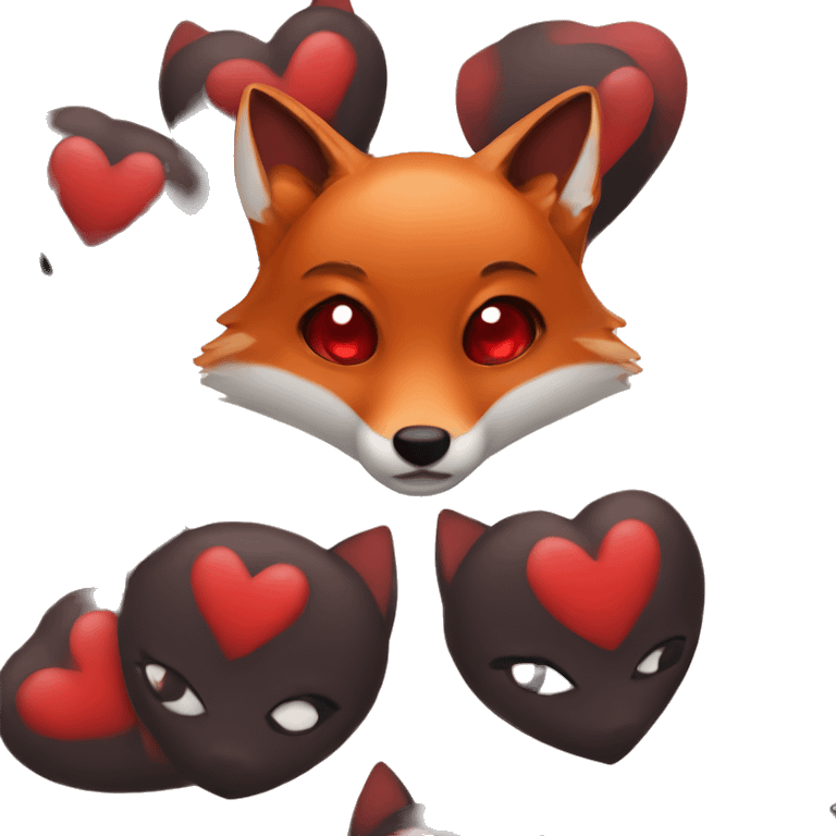 dark red fox face with tiny red heart instead of eyes emoji