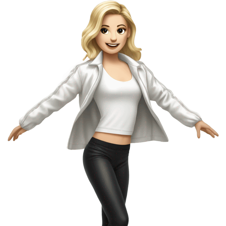 White girl dancer wearing white satin jacket emoji