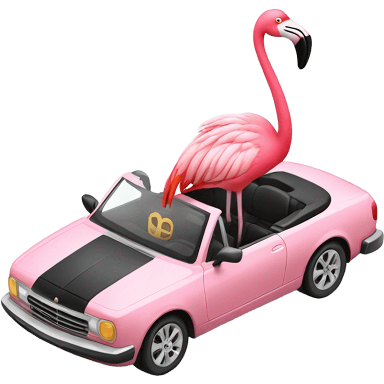 Flamingo in a convertible emoji