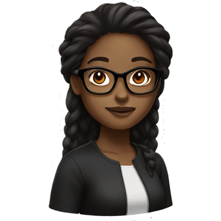 a black girl with long brown hair and black glasses emoji