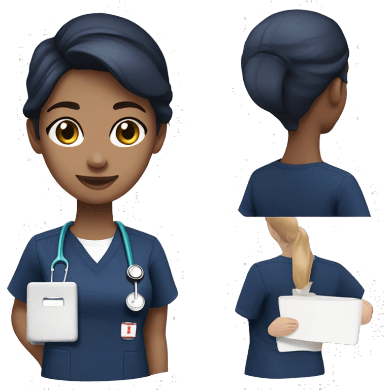 nurse white skin navy blue scrubs short brown hair hazel eyes emoji