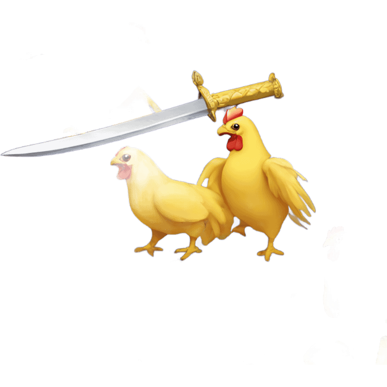 Chickens sword fighting using bananas emoji