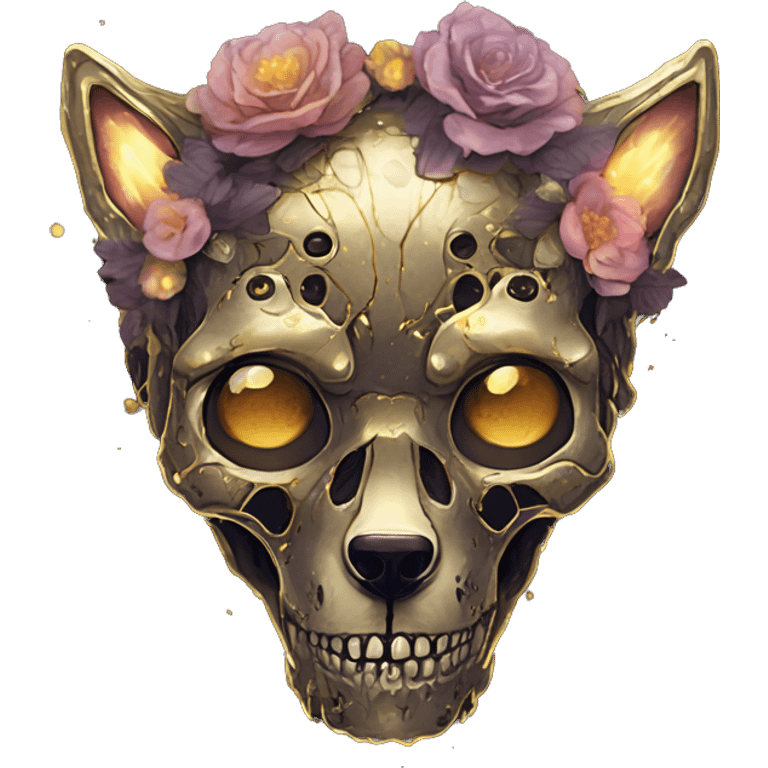 iridescent kintsugi fluffy zombie black brown gold dog fox head zombie skull skeleton gold mechanical nebula galaxy stars colorful flowers fairy lights vintage zombie emoji