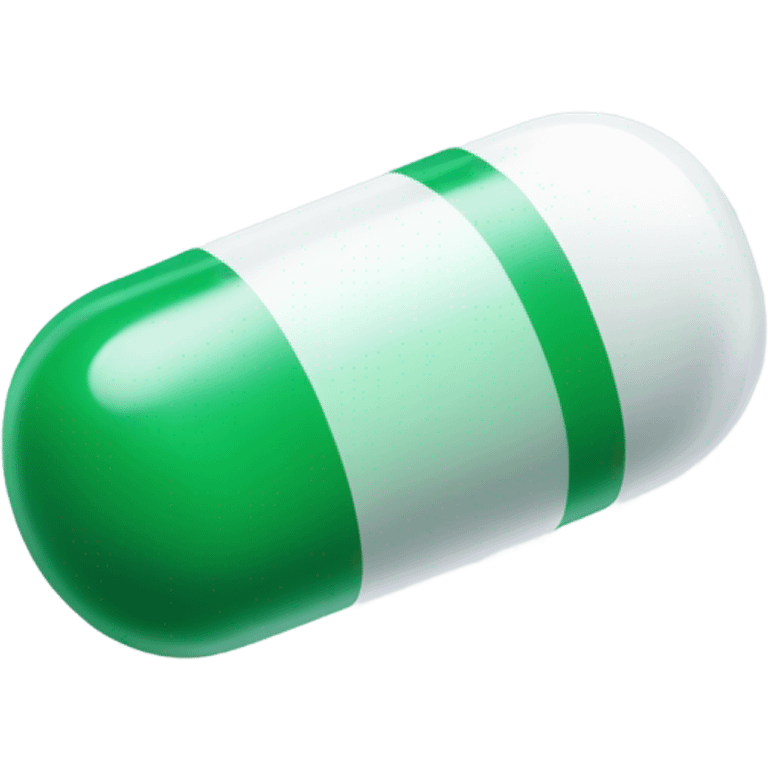 single medicine capsule, top half green, bottom half white emoji