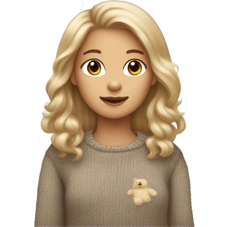 long hair white girl wearing teddy bear sweater  emoji