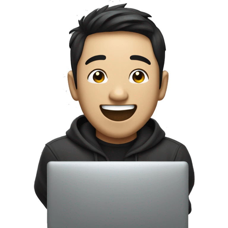 asian guy with black uy laughing with computer emoji