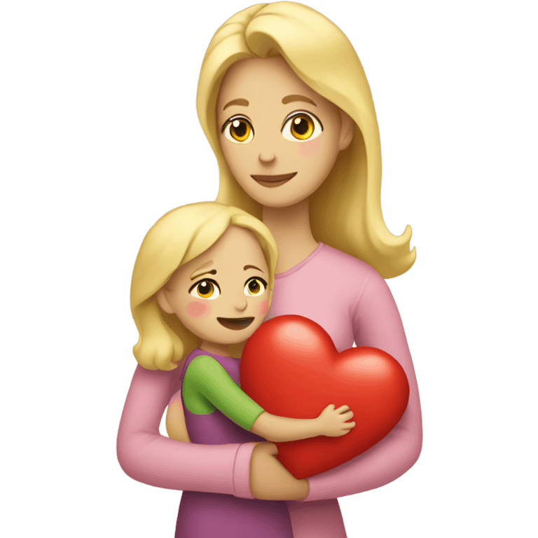 Blonde Mother holds her  big heart in her arm emoji