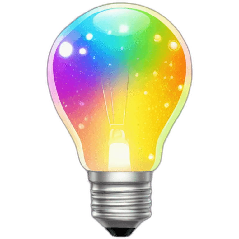 shiny  sparkles aroun the light bulb in rainbow emoji