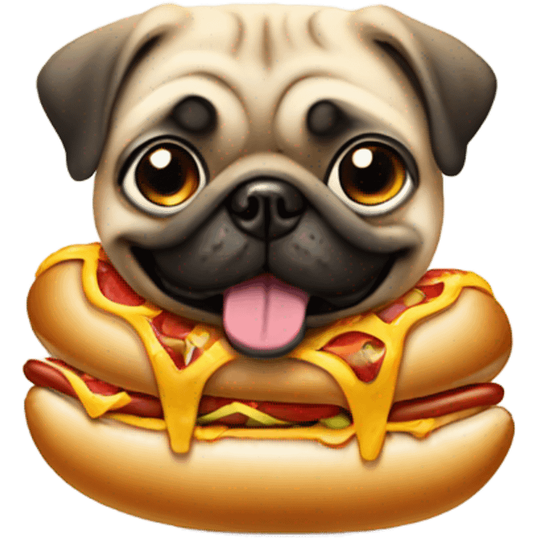 Pug eating a hotdog emoji