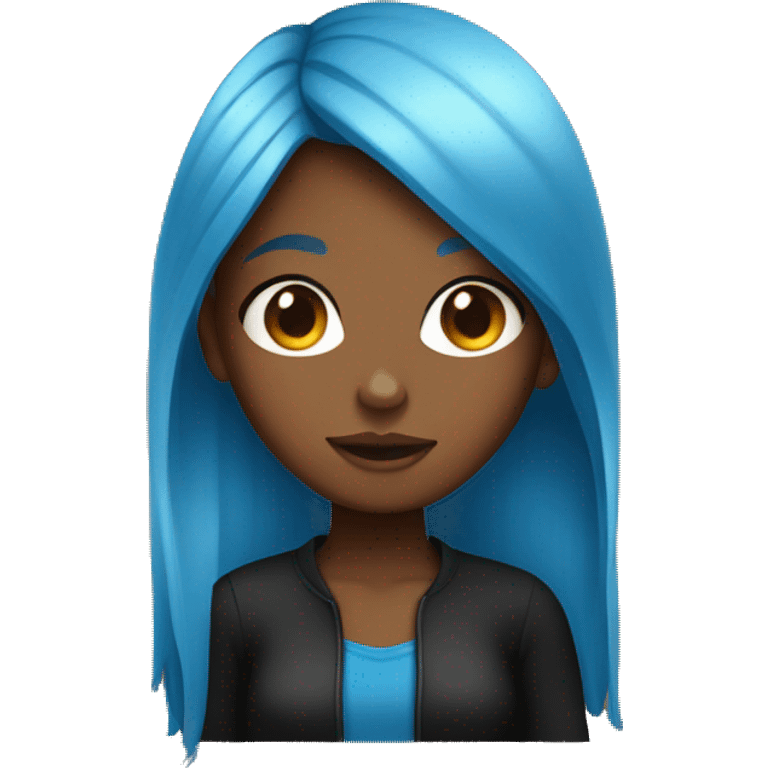 brown skin girl with blue hair and a black shirt emoji