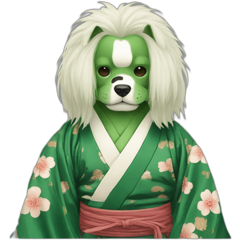 hot-guy-noh-dog-mask-green-longhair-japanese-kimono emoji