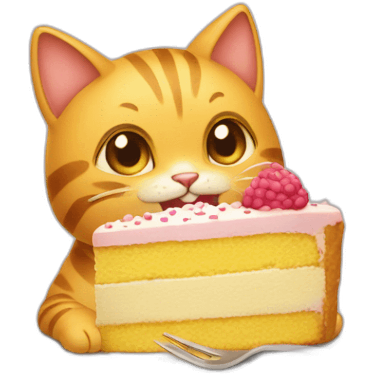 Yelllow cat eating cake emoji