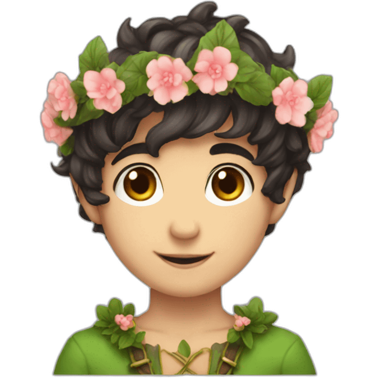 sweet elf boy flower crown dark hair emoji