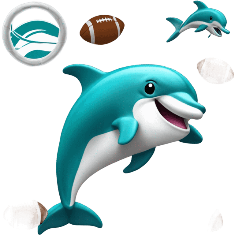 Make an emoji of a Miami dolphin, jumping through a hoop while catching a football emoji