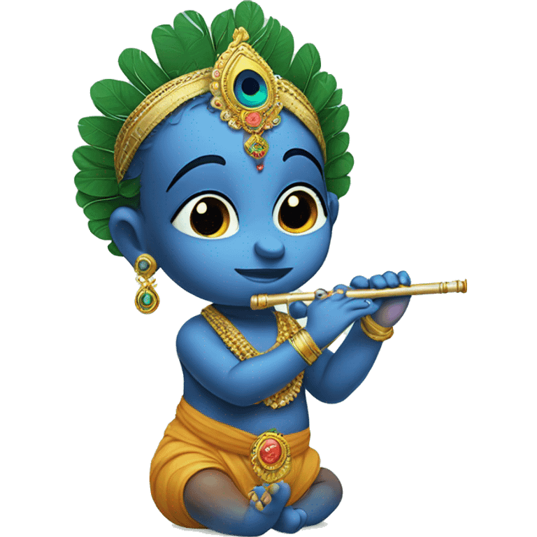 Baby krishna having flute in hand  and peacock feather on head emoji