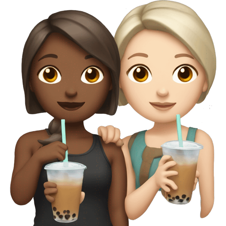 Two white girls with brown hair drinking boba tea emoji