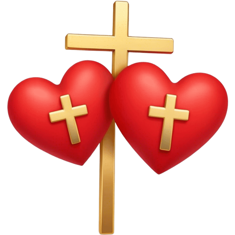 Two red  hearts connected by one simple gold cross  emoji