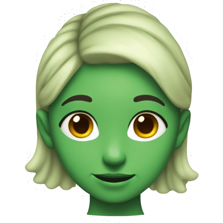 smiling girl with green skin with her hand on her head emoji