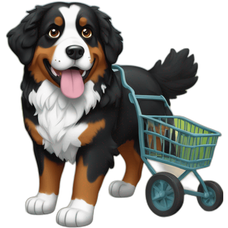 Bernese mountain dog hiking pulling cart emoji