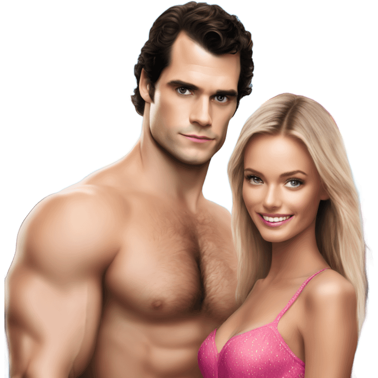 realistic photo of Henry Cavill with a beautiful  victoria secret model at the fairground  emoji