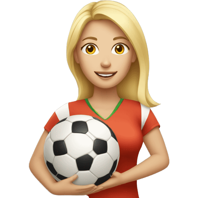 blond woman holding a soccer ball in her hand emoji