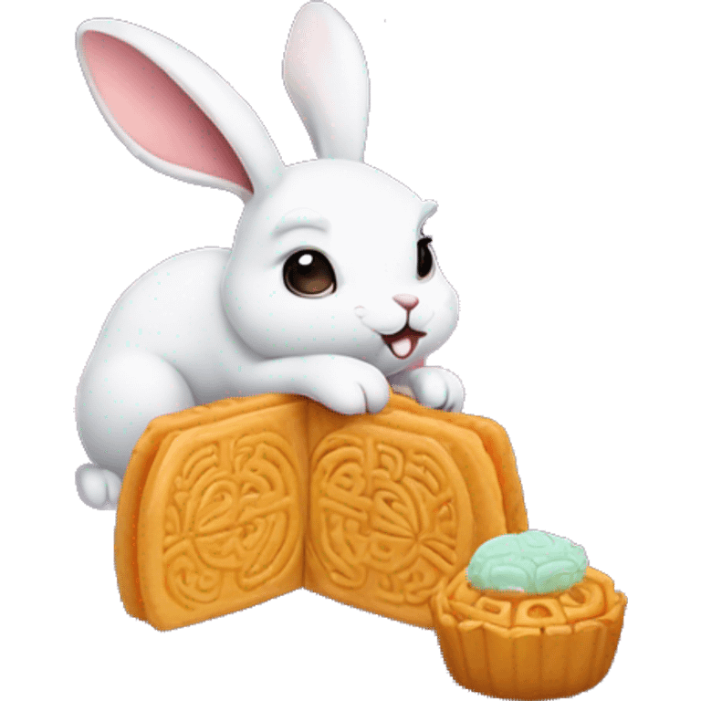 rabbit eat moon cake with galaxy emoji