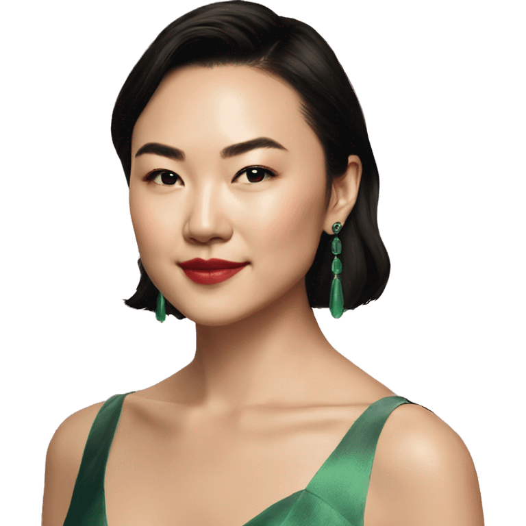 Jessica henwick with short bob Jade earrings cocktail dress emoji