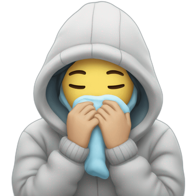 person embraces cold emoji