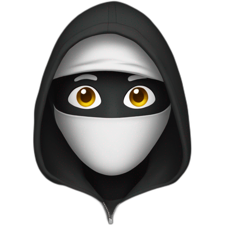 man in black hoodie with covered face with laptop emoji